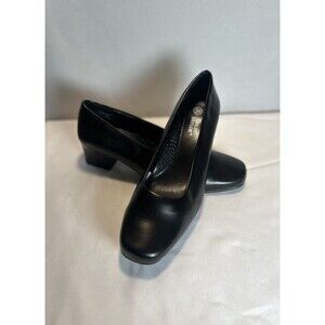 Ashley Taylor Black Leather Block Heel Pumps – Women’s 9W (Wide) Vintage